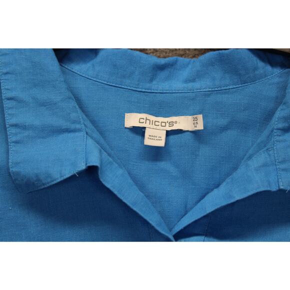 Chicos Top 2.5 Blue Lux Linen No Iron Lagenlook Cottage Coastal - Picture 3 of 7